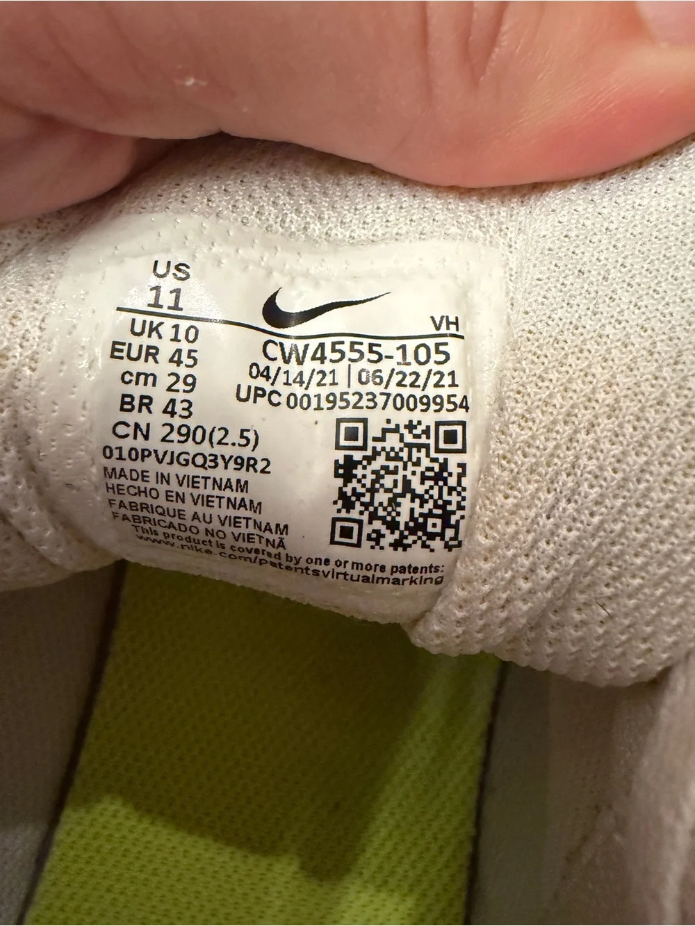 Nike Men's White Sneakers with Black Swoosh and Neon Yellow Accents